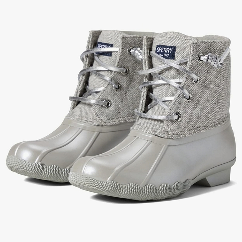 🆕 Sperry Topsider Core Saltwater Rain Duck Boots Grey Silver Iridescent Kids
